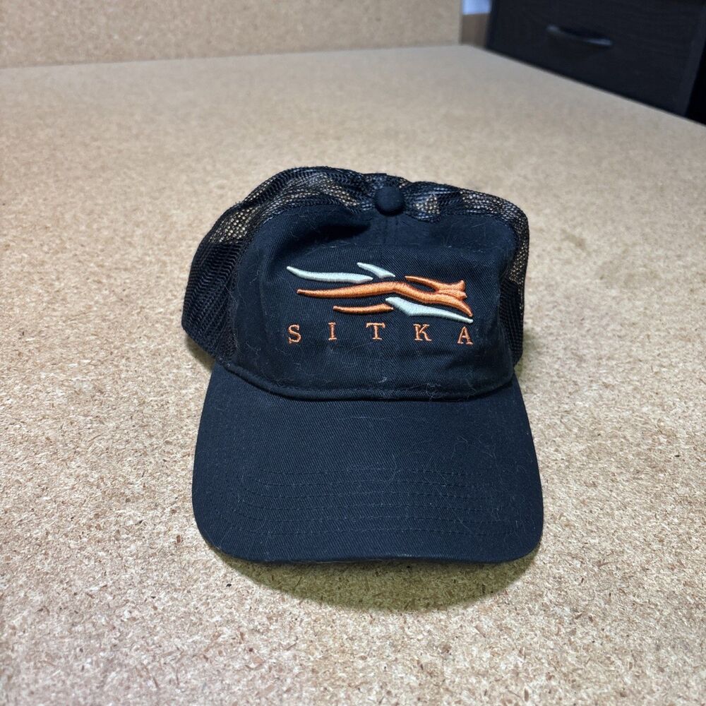 Sitka Lo-Pro Mesh Snapback Trucker Cap Hat - Black/Orange/White - One Size